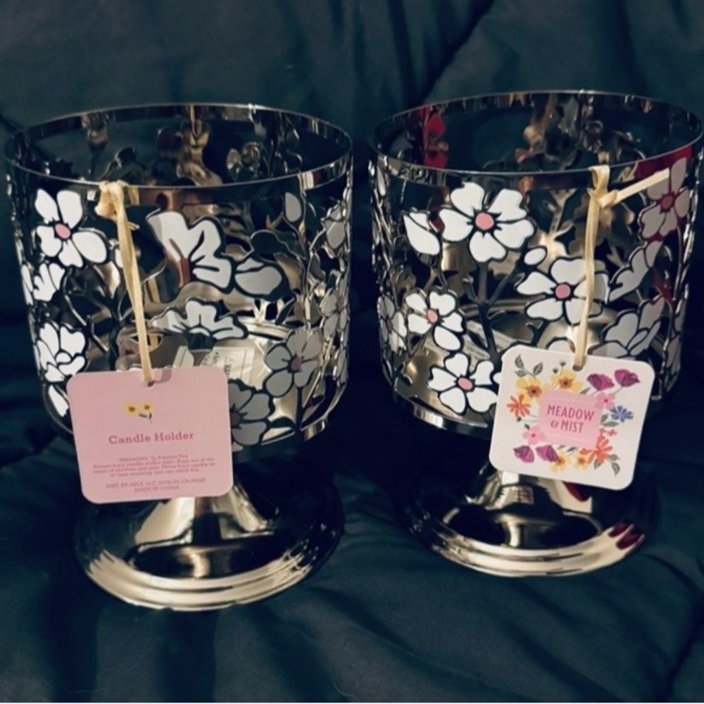 Silver and Pastel Floral Candle Holders